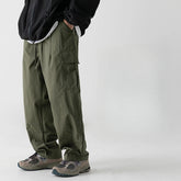 Threebooy Work pants men's autumn style Japanese outdoor loose pleated drawstring casual pants